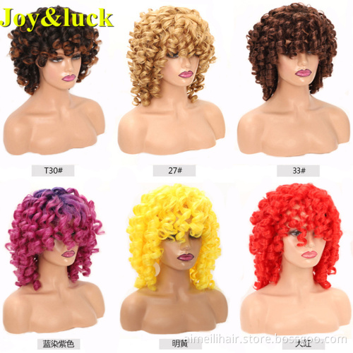 High Quality Blond Wholesale Wigs For Women Shoulder Hair 613 Blonde Short Natural Bouncy Curly Synthetic Ladies Full Hair Wigs